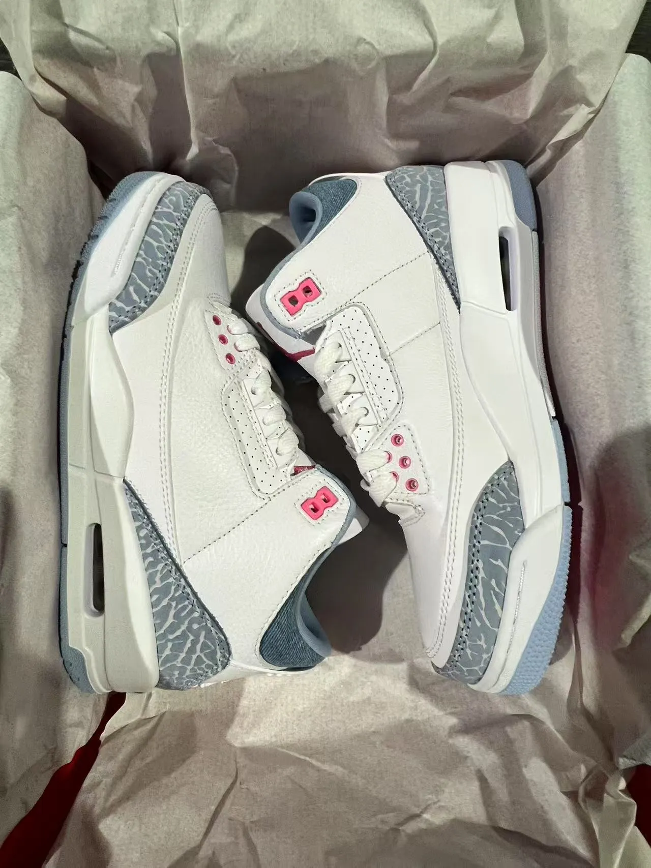 Air Jordan 3 White Light Blue Elephant Print Basketball Shoes 9