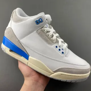 Air Jordan 3 White Light Gray Blue Basketball Shoes