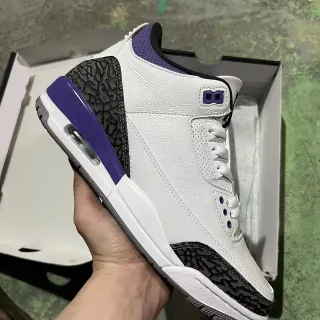 Air Jordan 3 White Purple Elephant Basketball Shoes