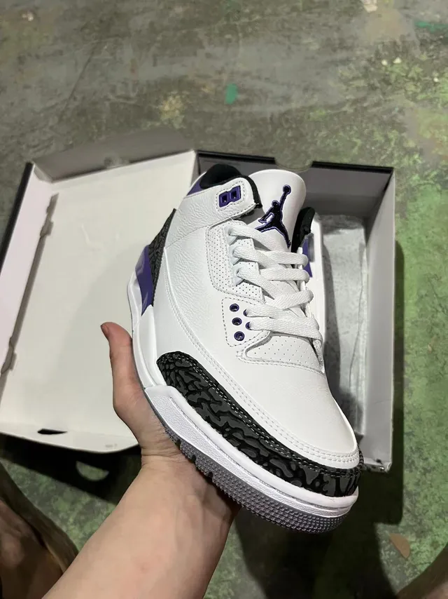 Air Jordan 3 White Purple Elephant Basketball Shoes 2