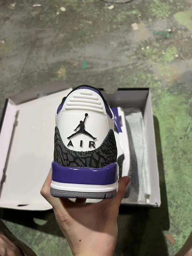 Air Jordan 3 White Purple Elephant Basketball Shoes 4