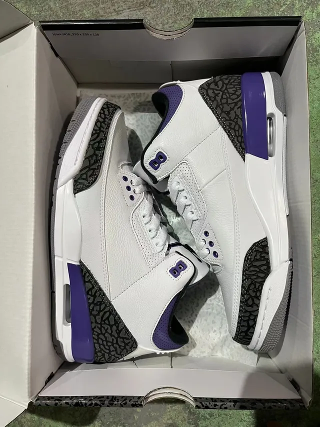Air Jordan 3 White Purple Elephant Basketball Shoes 5