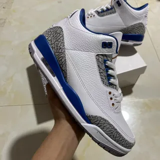 Air Jordan 3 White Royal Blue Elephant Print Basketball Shoes
