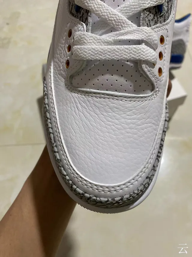 Tênis de basquete Air Jordan 3 branco e azul royal com estampa de elefante 3