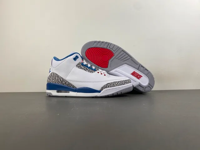 Air Jordan 3 White Royal Blue Elephant Print Basketball Shoes 12