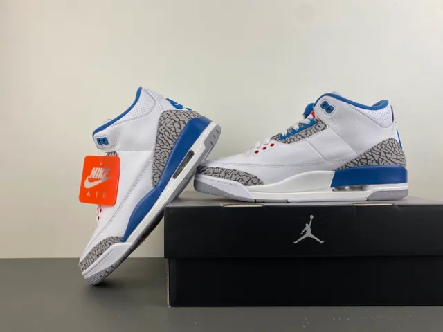 Air Jordan 3 White Royal Blue Elephant Print Basketball Shoes 14