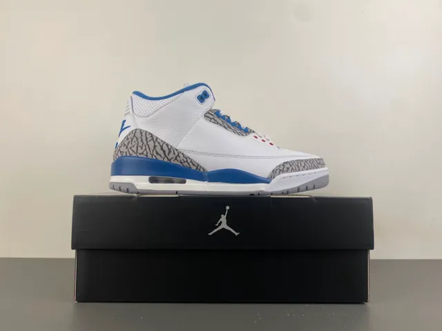 Air Jordan 3 White Royal Blue Elephant Print Basketball Shoes 15