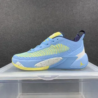 Air Jordan 37 Blue Yellow Ribbed Wave-Patterned Overlay Speckled White Midsole Insert Basketball Shoes