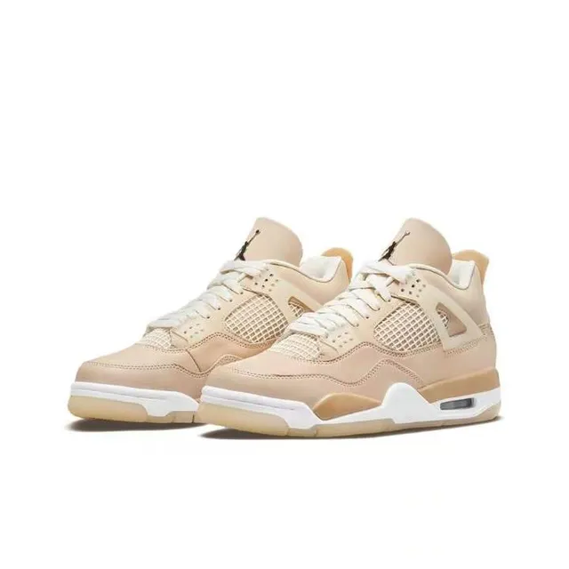Air Jordan 4 Beige Leather and Mesh Basketball Shoes 5