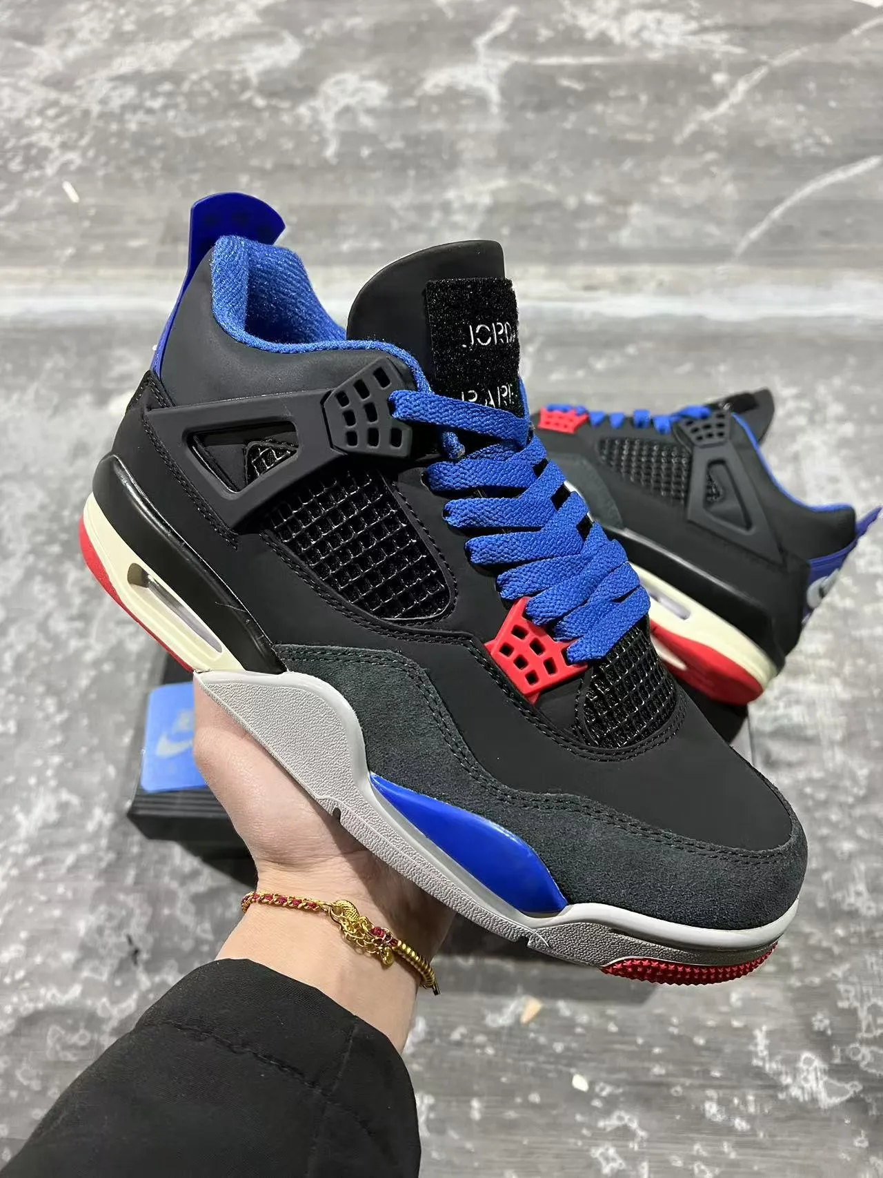 Air Jordan 4 Black Royal Blue Red Basketball Shoes 2