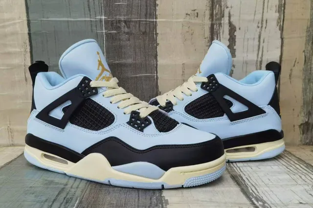 Air Jordan 4 Light Blue Black Cream Basketball Shoes 4
