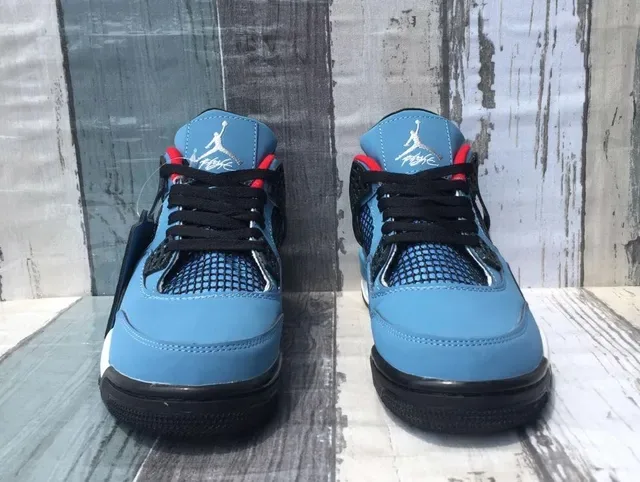 Air Jordan 4 Chaussures de Basketball Bleu Clair Noir Rouge 2