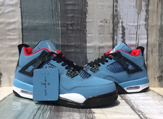 Air Jordan 4 Chaussures de Basketball Bleu Clair Noir Rouge 3