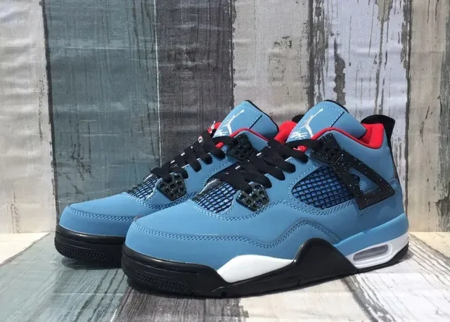 Air Jordan 4 Chaussures de Basketball Bleu Clair Noir Rouge 4