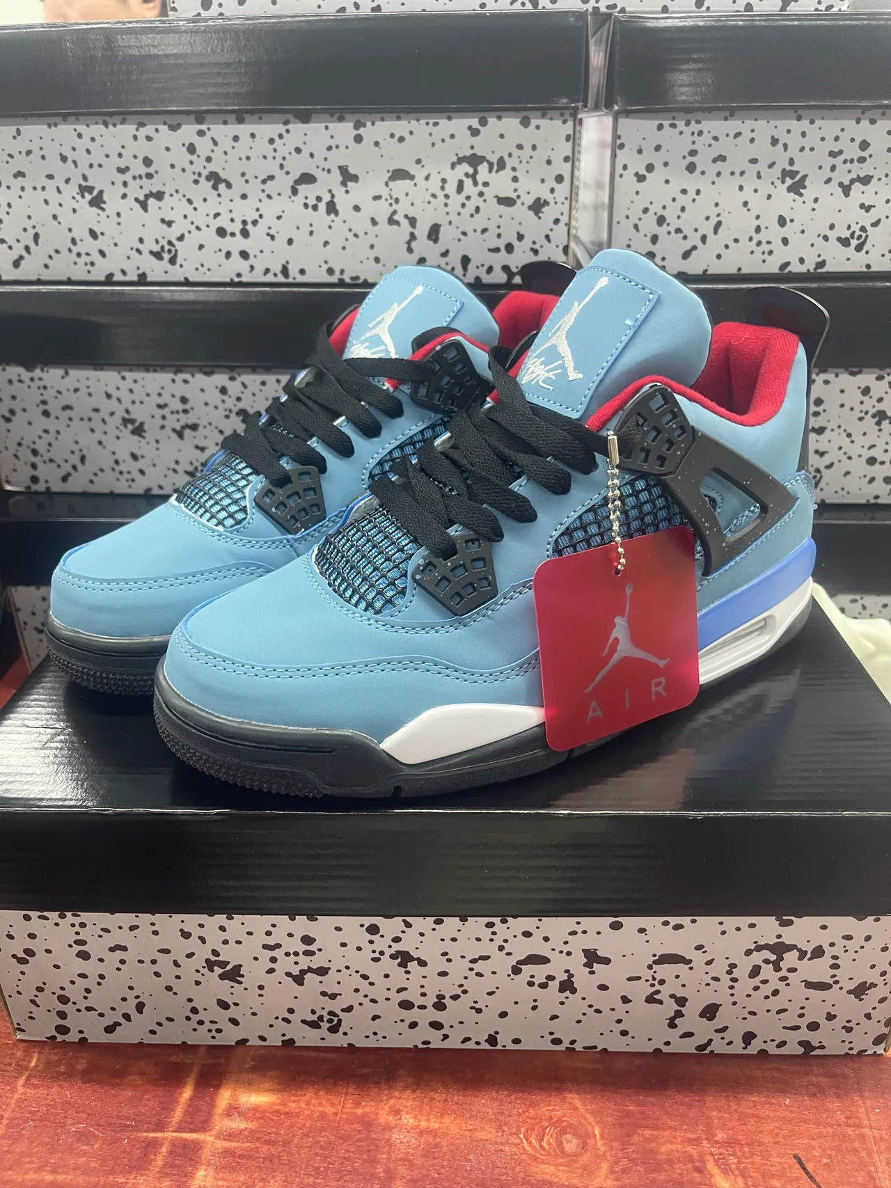 Air Jordan 4 Light Blue Red Black Basketball Shoes 2