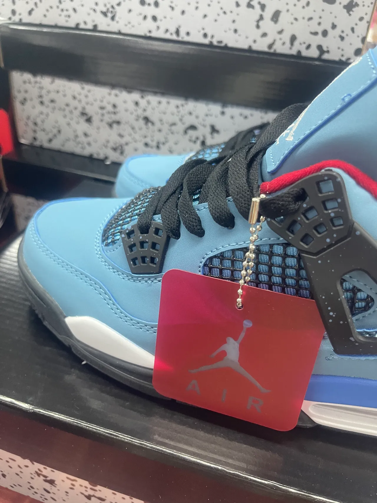Air Jordan 4 Light Blue Red Black Basketball Shoes 4