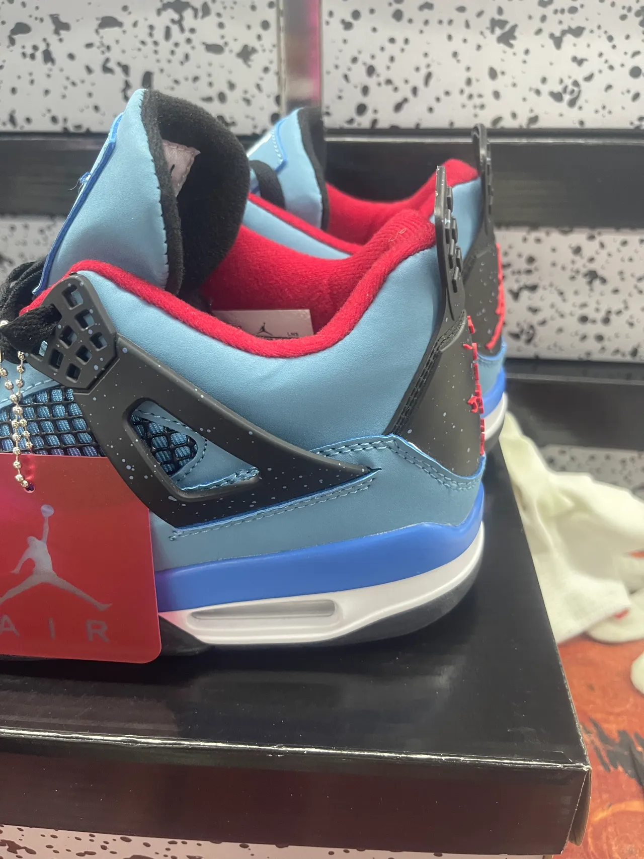 Air Jordan 4 Light Blue Red Black Basketball Shoes 6