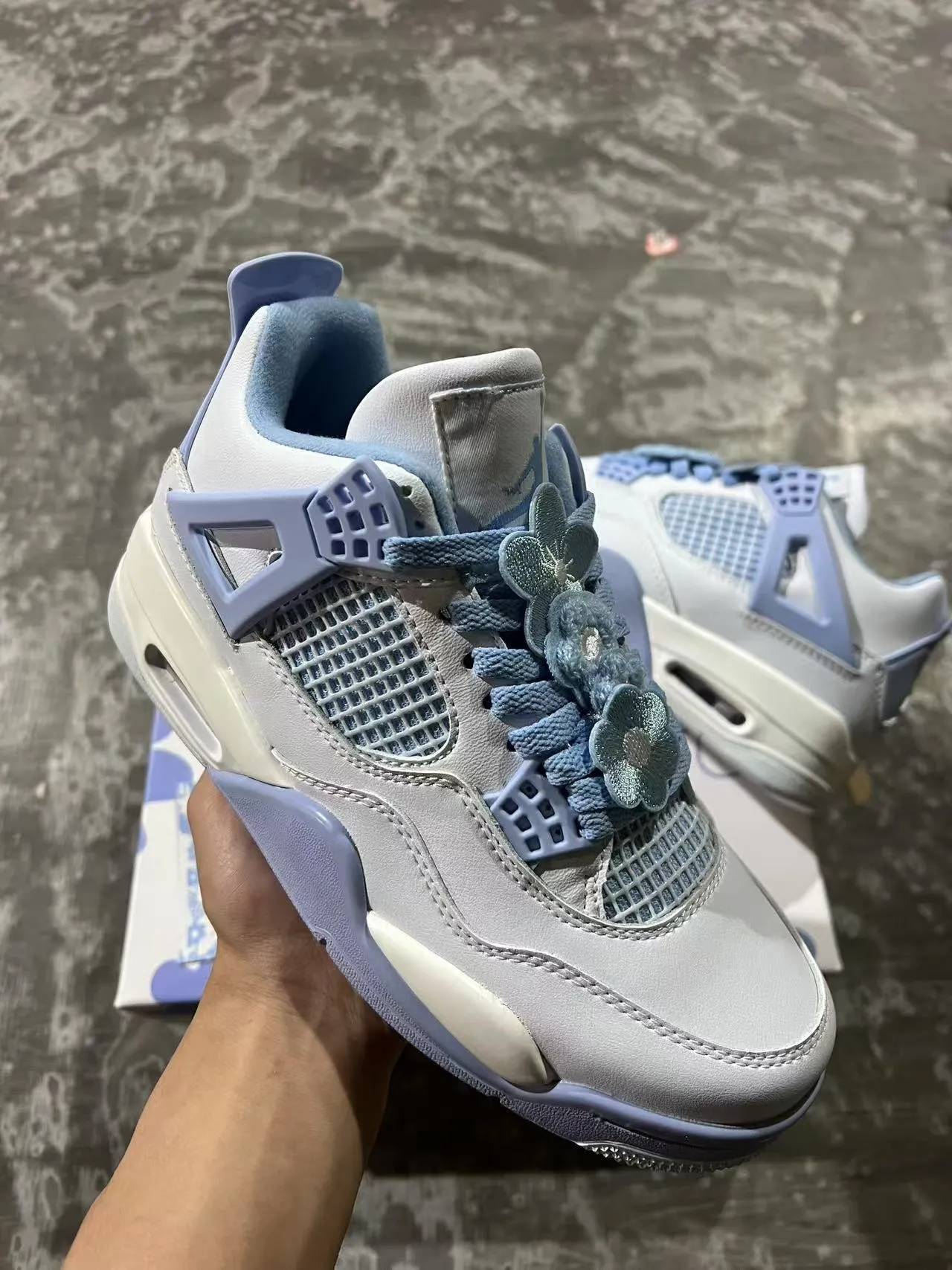Air Jordan 4 Light Gray and Periwinkle Blue Lifestyle Sneakers 2