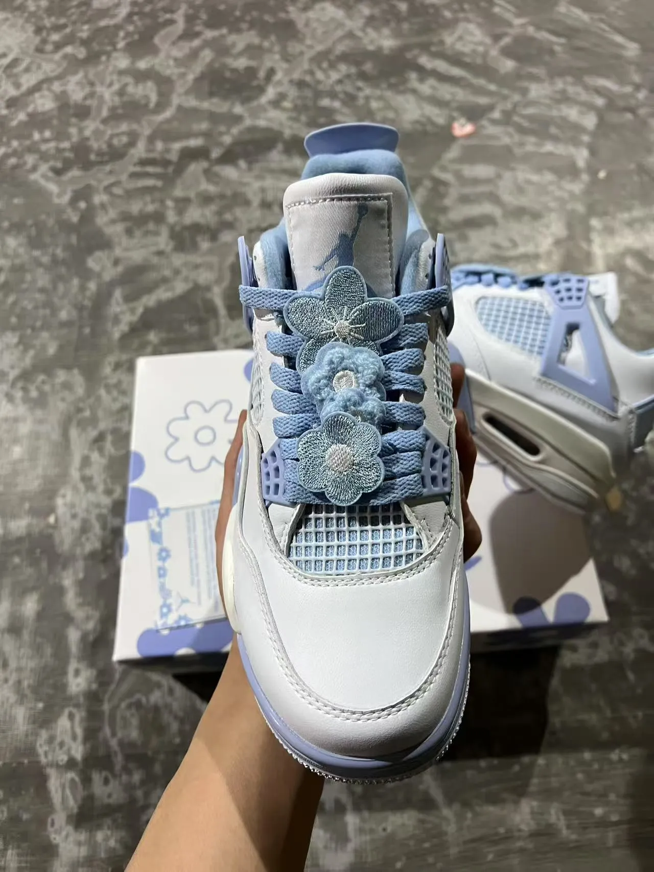 Air Jordan 4 Light Gray and Periwinkle Blue Lifestyle Sneakers 3