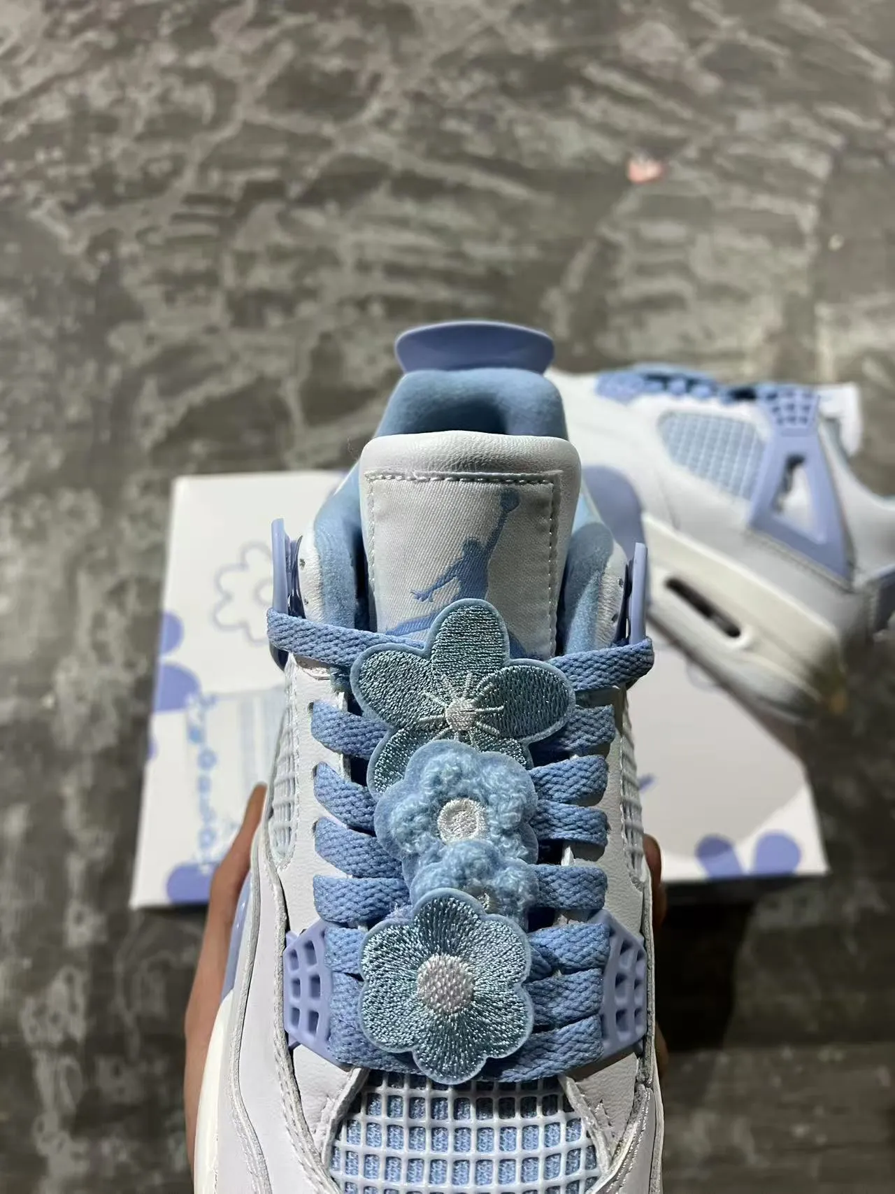 Air Jordan 4 Light Gray and Periwinkle Blue Lifestyle Sneakers 4