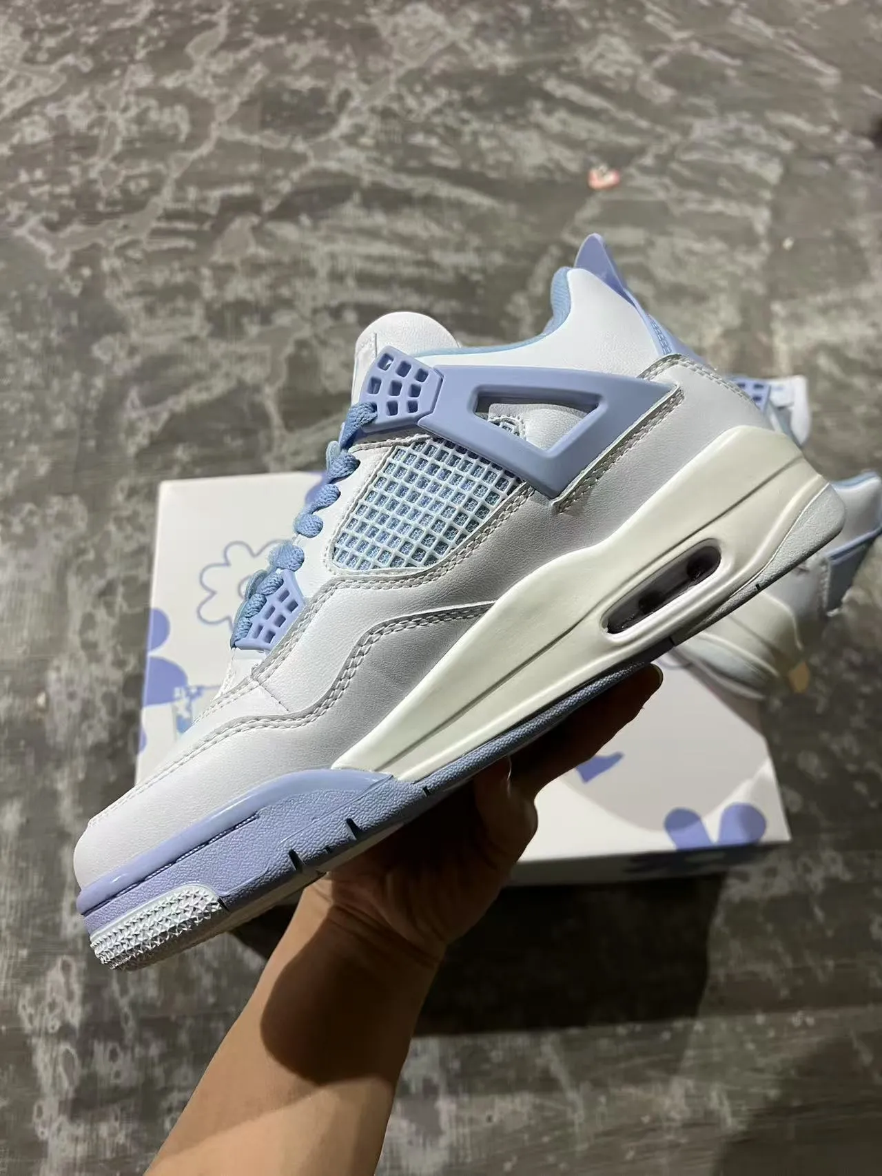 Air Jordan 4 Light Gray and Periwinkle Blue Lifestyle Sneakers 5