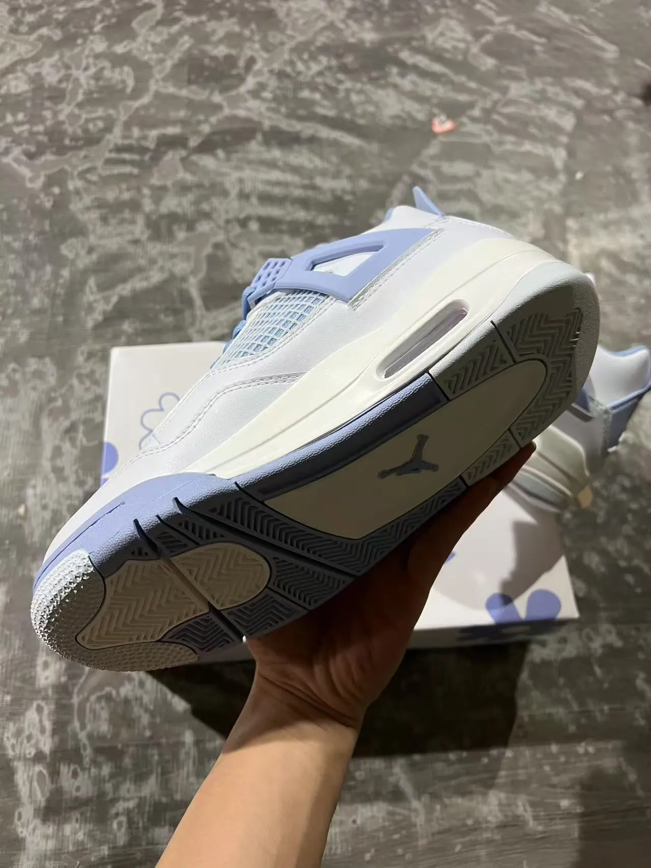 Air Jordan 4 Light Gray and Periwinkle Blue Lifestyle Sneakers 6