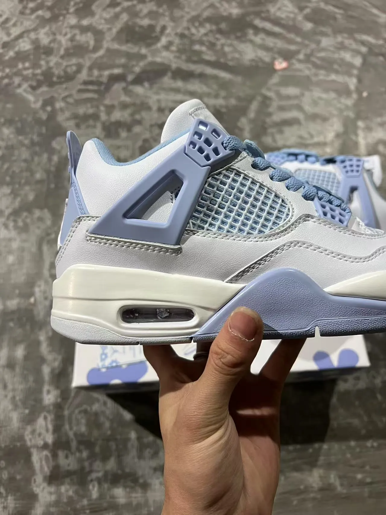 Air Jordan 4 Light Gray and Periwinkle Blue Lifestyle Sneakers 7