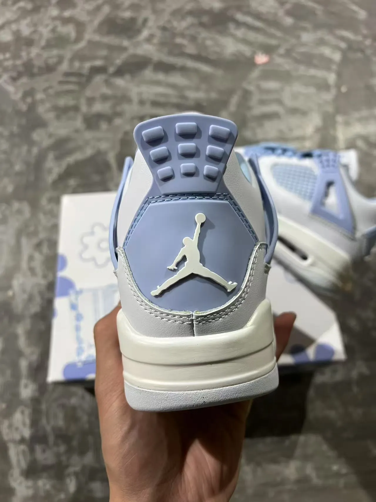 Air Jordan 4 Light Gray and Periwinkle Blue Lifestyle Sneakers 8