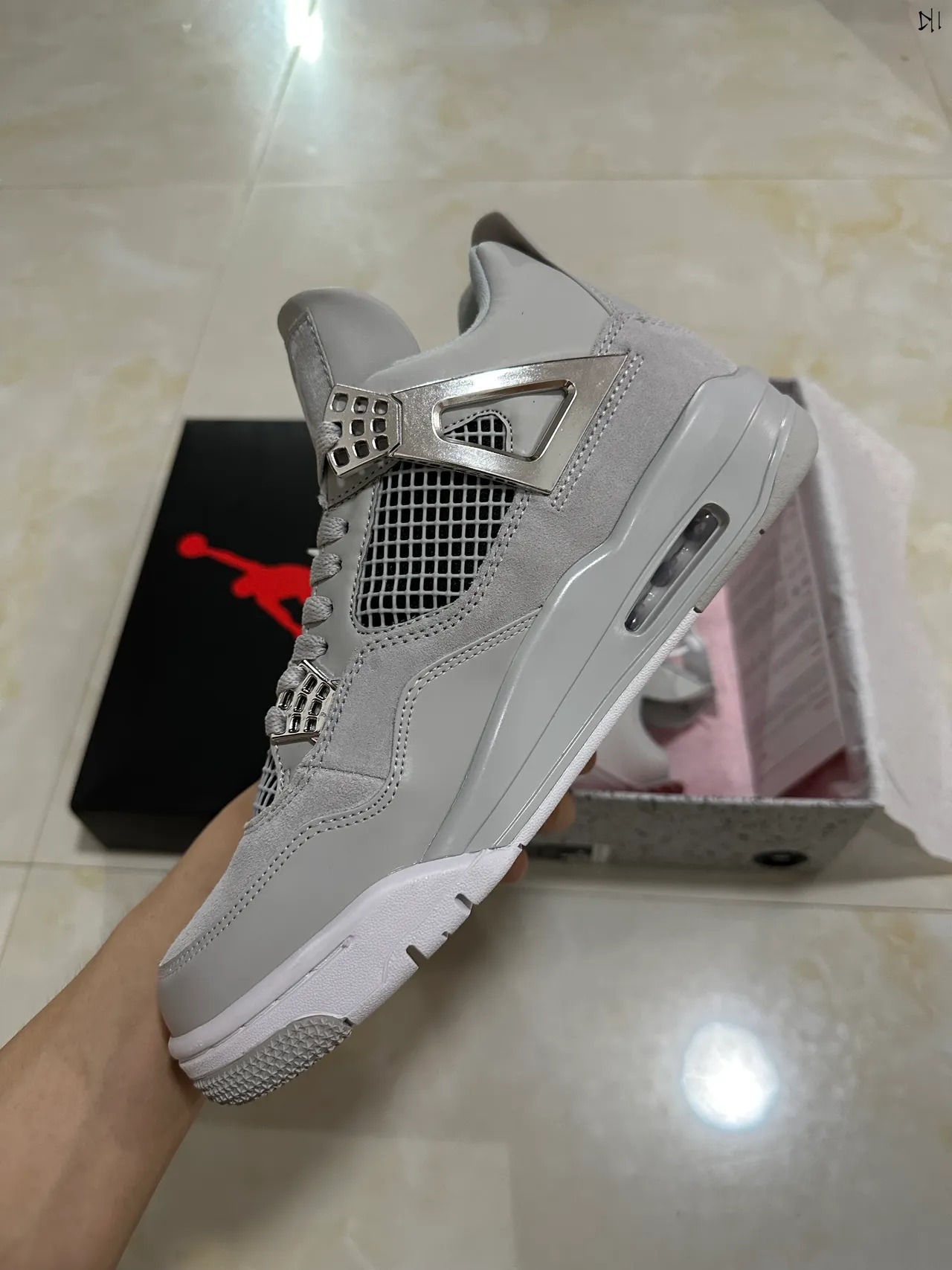 Air Jordan 4 Light Gray Silver Metallic Basketball Shoes 5