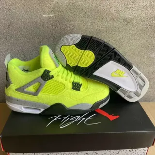 Air Jordan 4 Neon Yellow Gray Speckle Basketball Shoes