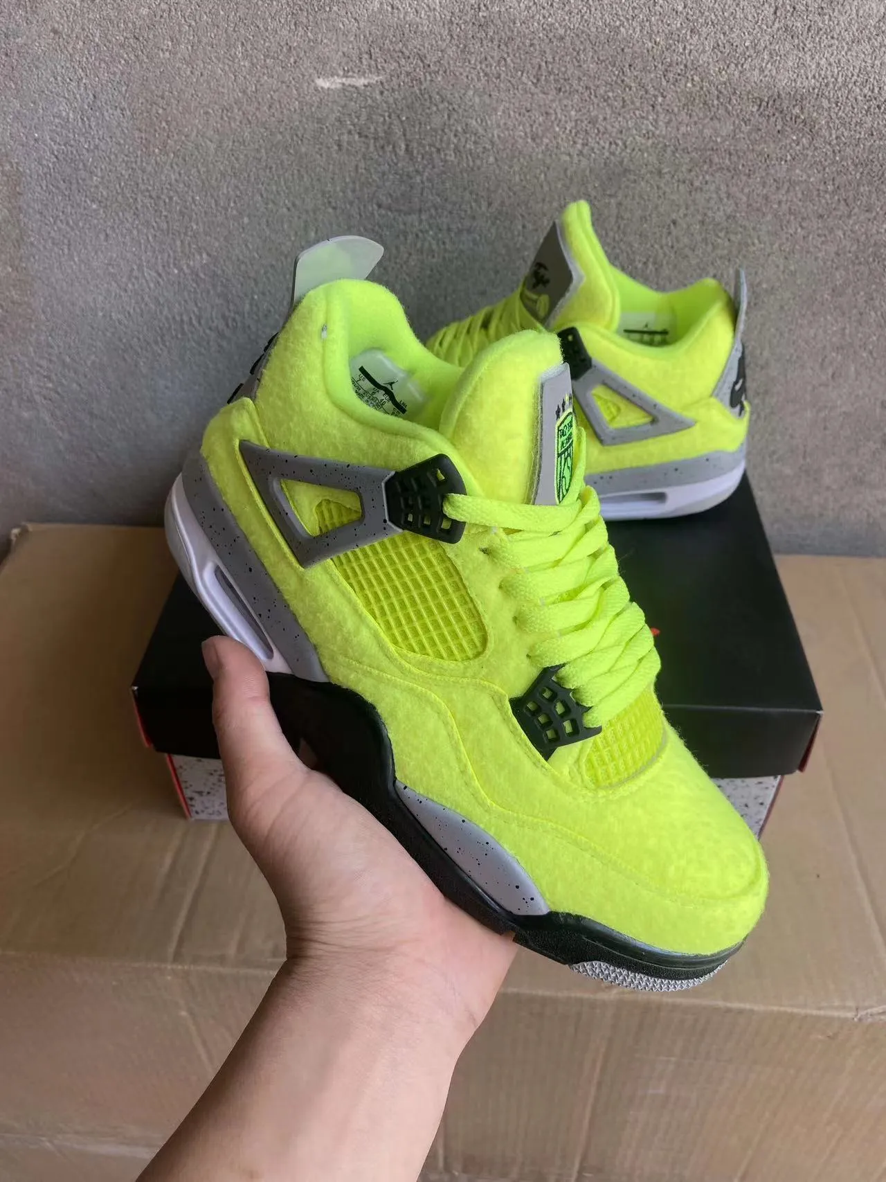 Air Jordan 4 Neon Yellow Gray Speckle Basketball Shoes 2