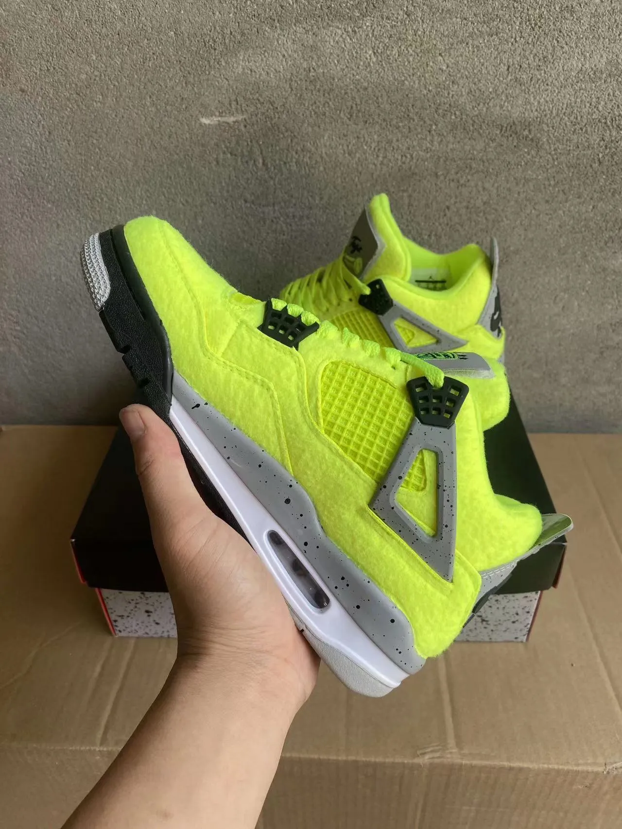 Air Jordan 4 Neon Yellow Gray Speckle Basketball Shoes 3