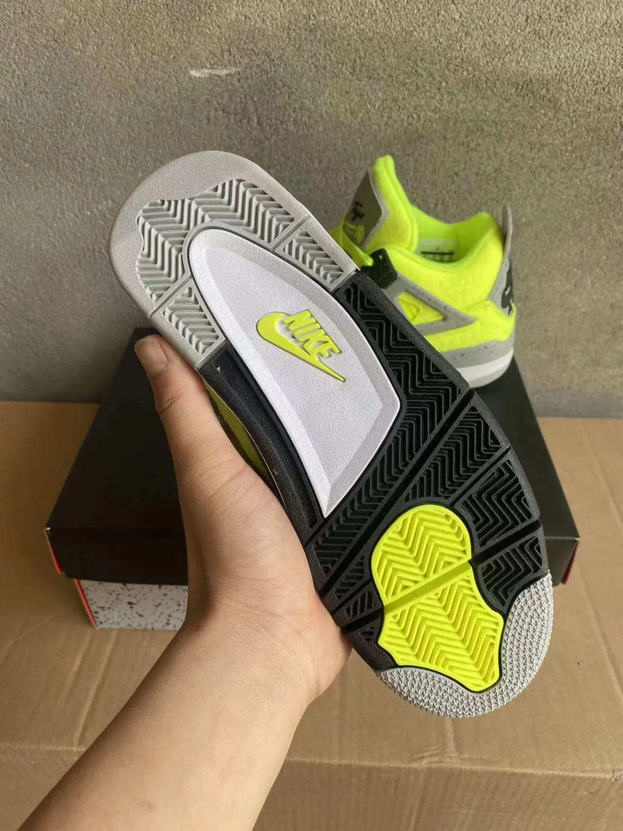 Air Jordan 4 Neon Yellow Gray Speckle Basketball Shoes 4