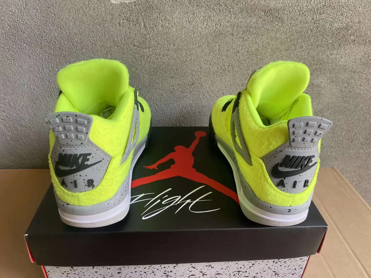 Air Jordan 4 Neon Yellow Gray Speckle Basketball Shoes 6