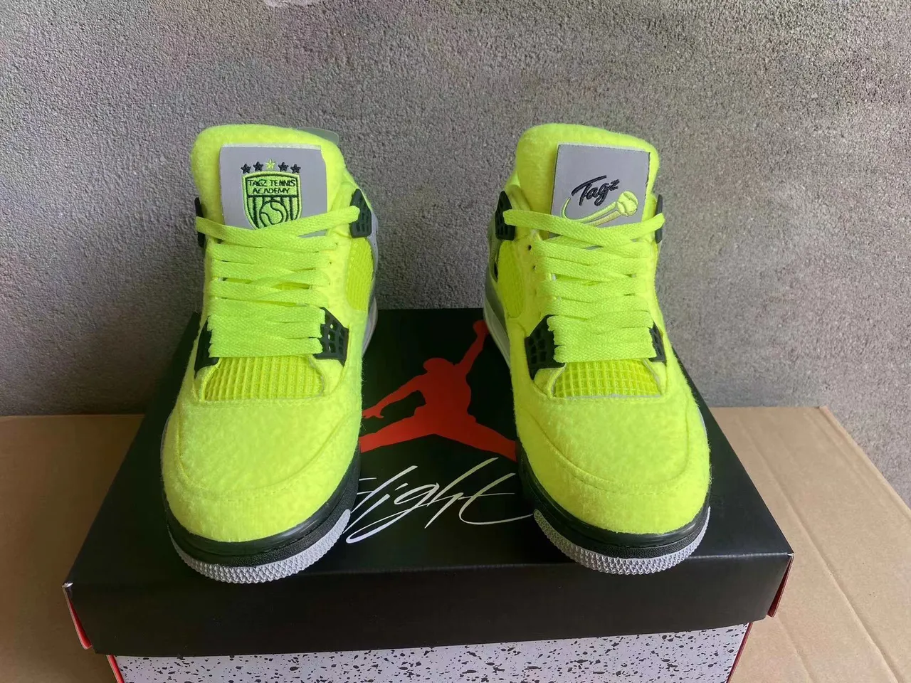 Air Jordan 4 Neon Yellow Gray Speckle Basketball Shoes 7