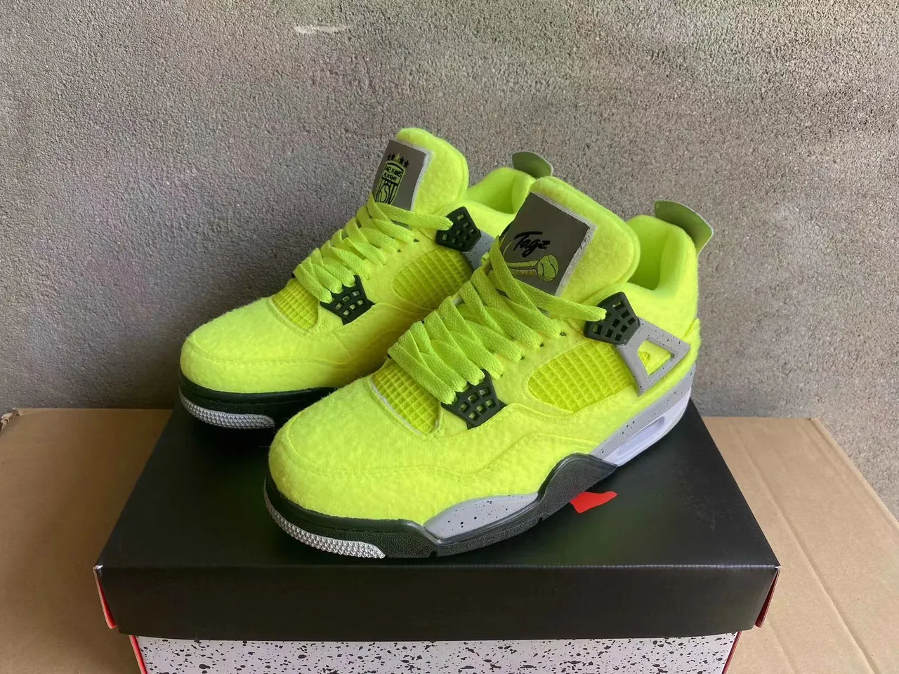 Air Jordan 4 Neon Yellow Gray Speckle Basketball Shoes 8