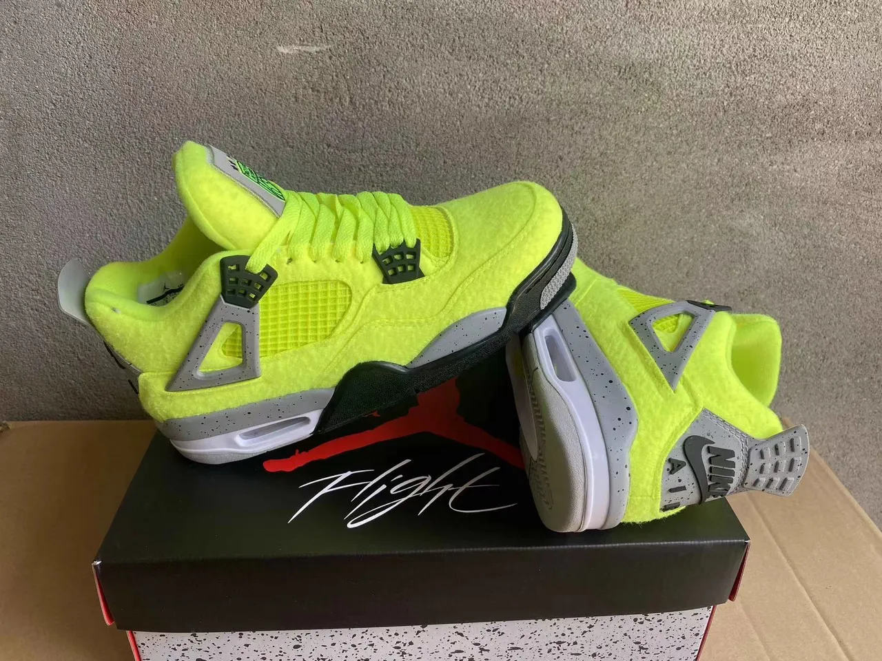 Air Jordan 4 Neon Yellow Gray Speckle Basketball Shoes 9
