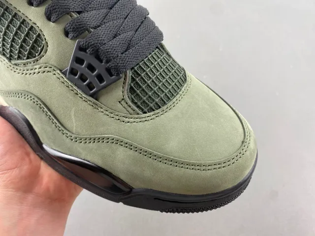 Air Jordan 4 Olive Green Suede Basketball Shoes 2