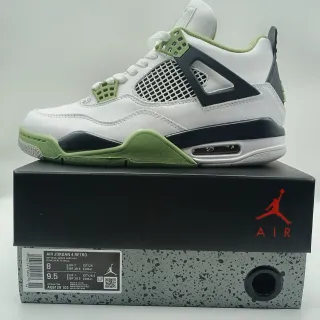 Air Jordan 4 Retro White/Oil Green-Dark Ash Basketball Shoes