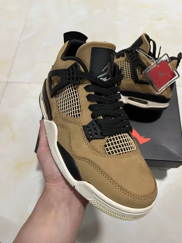 Air Jordan 4 Tan Black Off-White Basketball Shoes 2