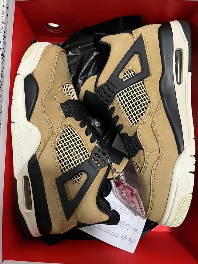 Air Jordan 4 Tan Black Off-White Basketball Shoes 6