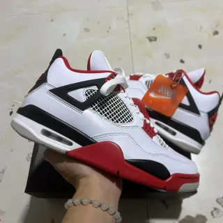 Air Jordan 4 Branco Preto Vermelho Tênis de Basquete