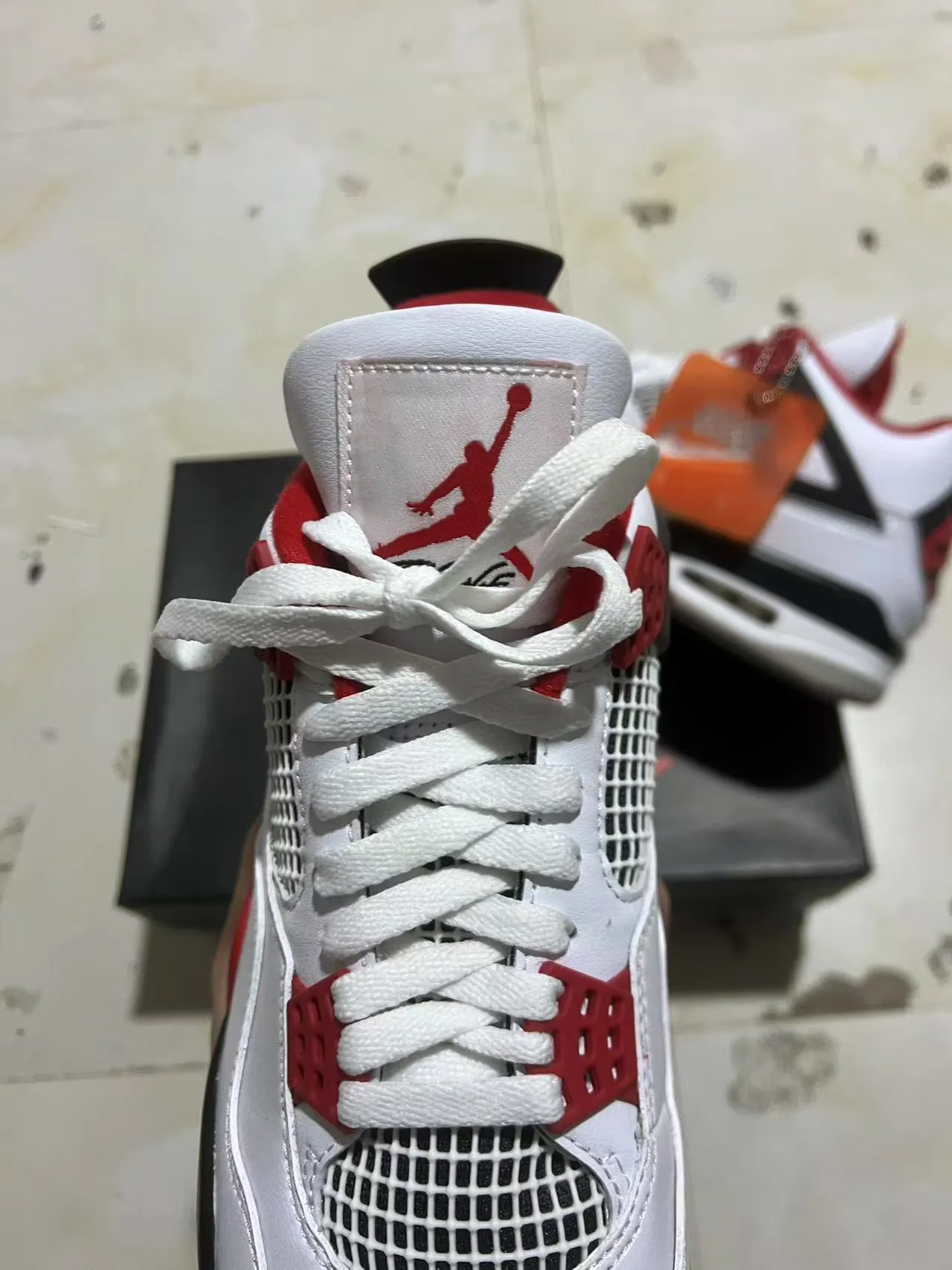 Air Jordan 4 Branco Preto Vermelho Tênis de Basquete 4