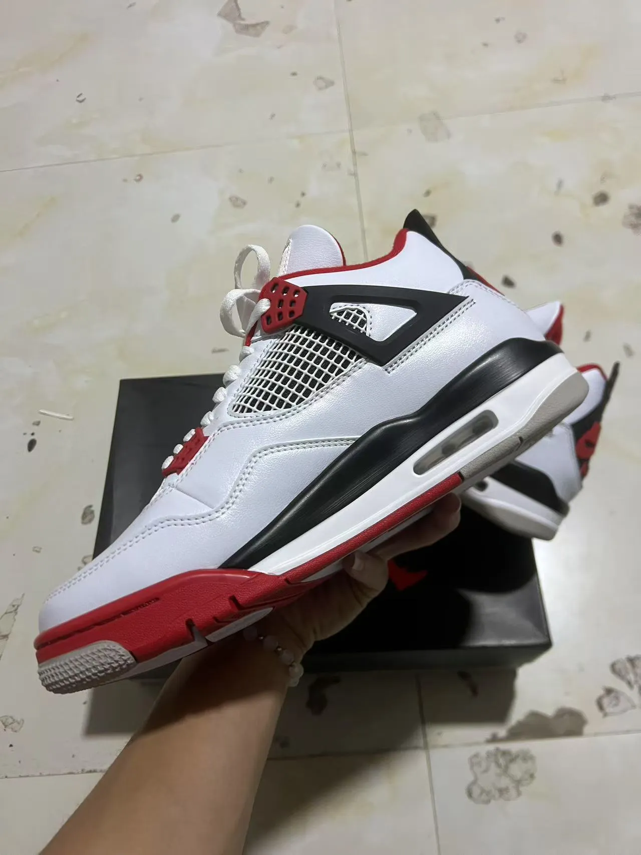 Air Jordan 4 Branco Preto Vermelho Tênis de Basquete 5