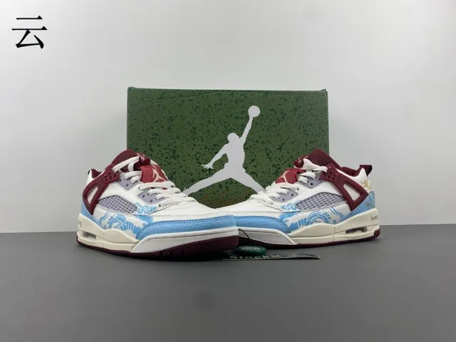Air Jordan 4 White Blue Red Gold Dragon Basketball Shoes 12