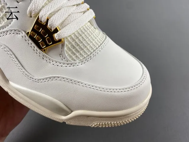 Air Jordan 4 White Gold High-Top Leather And Mesh Basketball Shoes 2