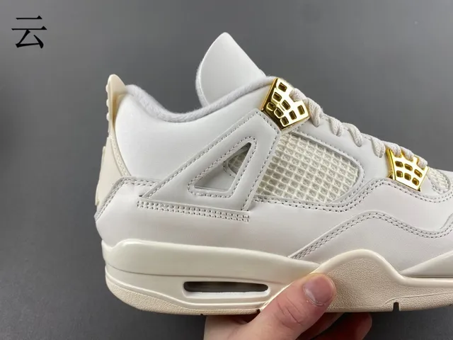 Air Jordan 4 White Gold High-Top Leather And Mesh Basketball Shoes 3