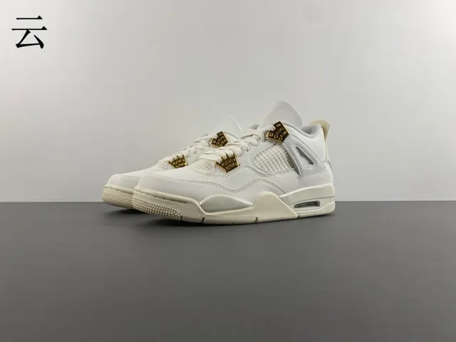 Air Jordan 4 White Gold High-Top Leather And Mesh Basketball Shoes 10