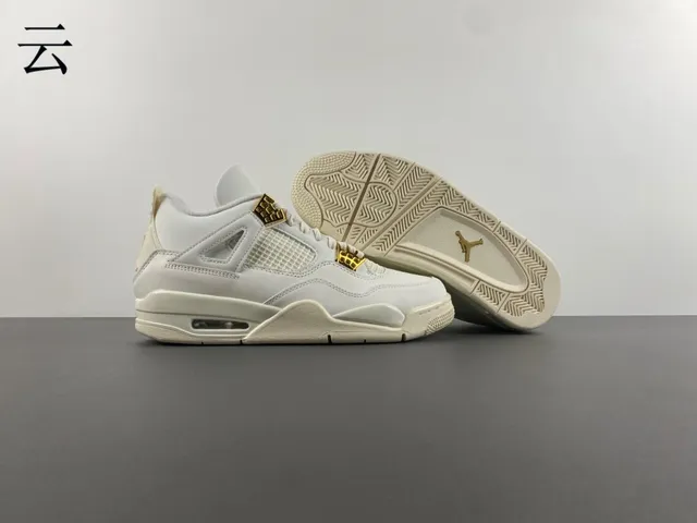 Air Jordan 4 White Gold High-Top Leather And Mesh Basketball Shoes 12