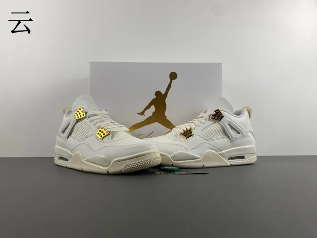 Air Jordan 4 White Gold High-Top Leather And Mesh Basketball Shoes 13
